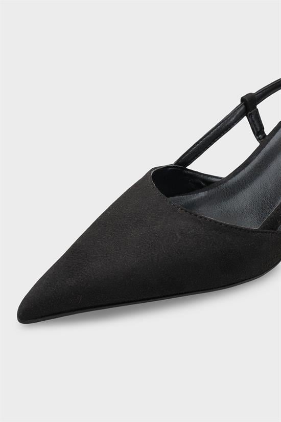Capone  Vitoria Pointed Toe Mid Heel Square Back Slingback Women Sued Black Shoe image 4