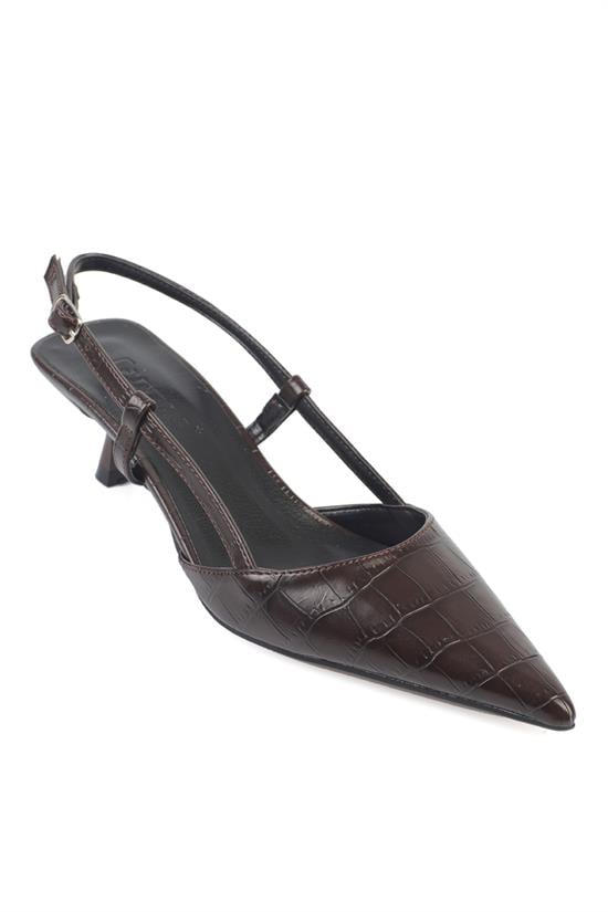 Capone  Vitoria Pointed Toe Mid Heel Square Back Slingback Women Brown Shoe