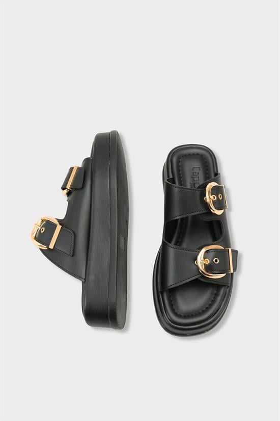 Capone Vivien Wedge Heel Double Band Buckle Women Black Sandal image 6