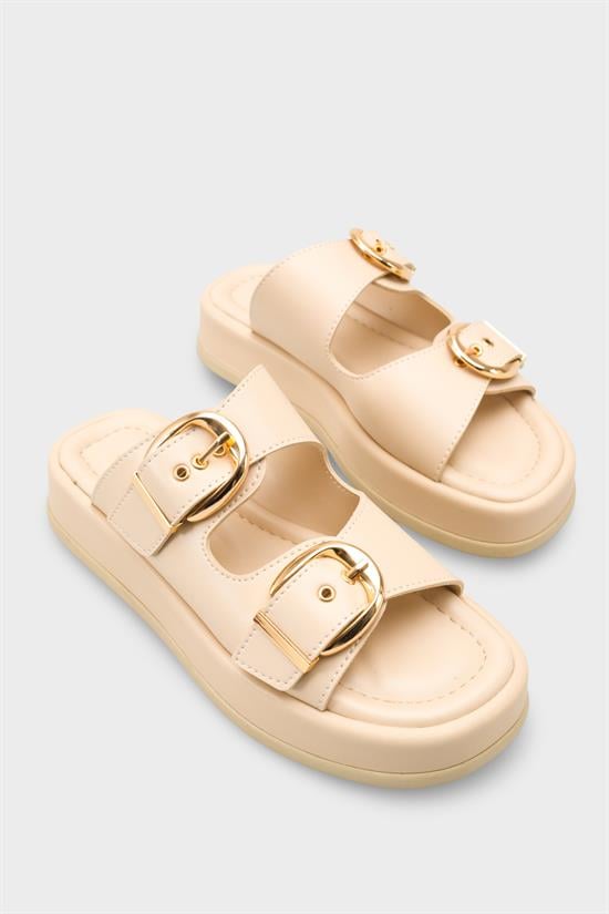 Capone Vivien Wedge Heel Double Band Buckle Women Beige Sandal