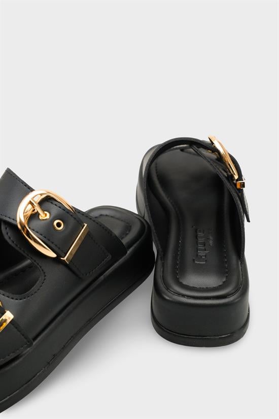 Capone Vivien Wedge Heel Double Band Buckle Women Black Sandal image 5