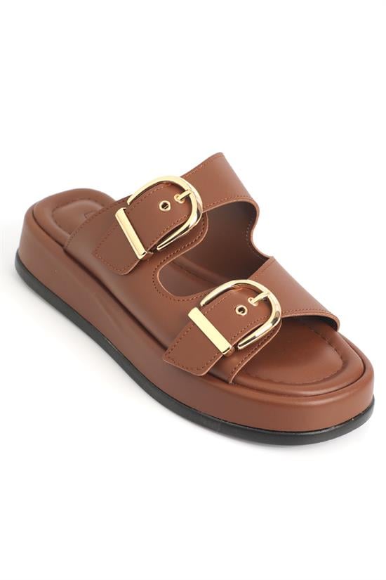 Capone Vivien Wedge Heel Double Band Buckle Women Brown Sandal