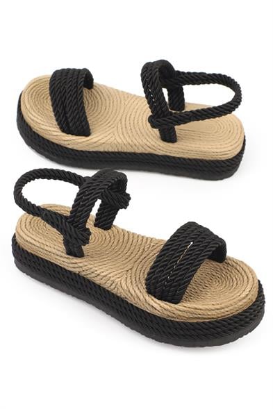 Capone Eileen Wedge Heel Corded Women Black Slippers image 3