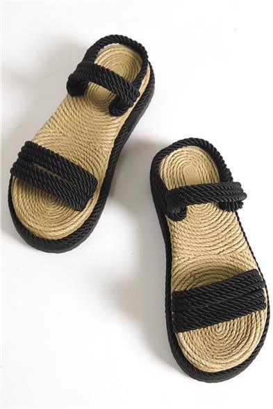 Capone Eileen Wedge Heel Corded Women Black Slippers image 6