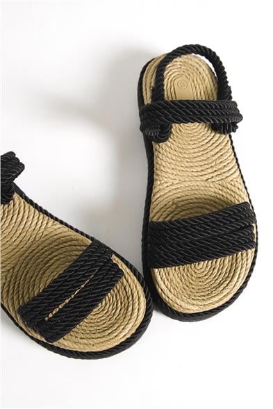 Capone Eileen Wedge Heel Corded Women Black Slippers image 2