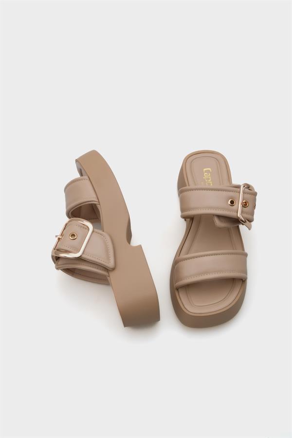 Capone Merry Wedge Heel Double Strap Buckled Women Beige Comfort Sandals image 6