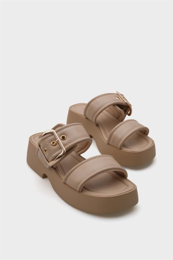 Capone Merry Wedge Heel Double Strap Buckled Women Beige Comfort Sandals image 3
