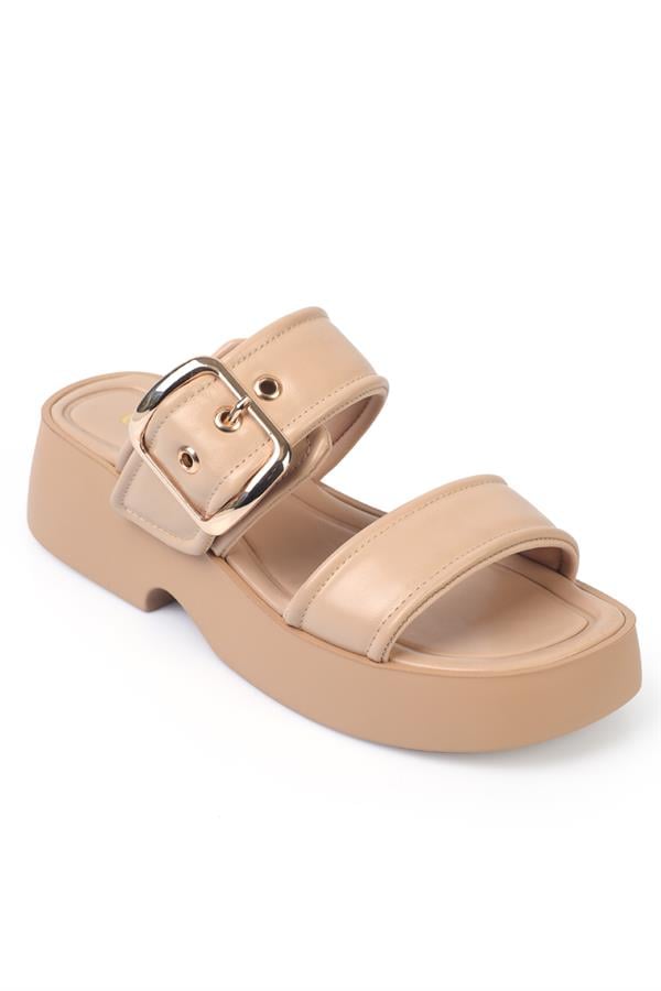 Capone Merry Wedge Heel Double Strap Buckled Women Beige Comfort Sandals image 1