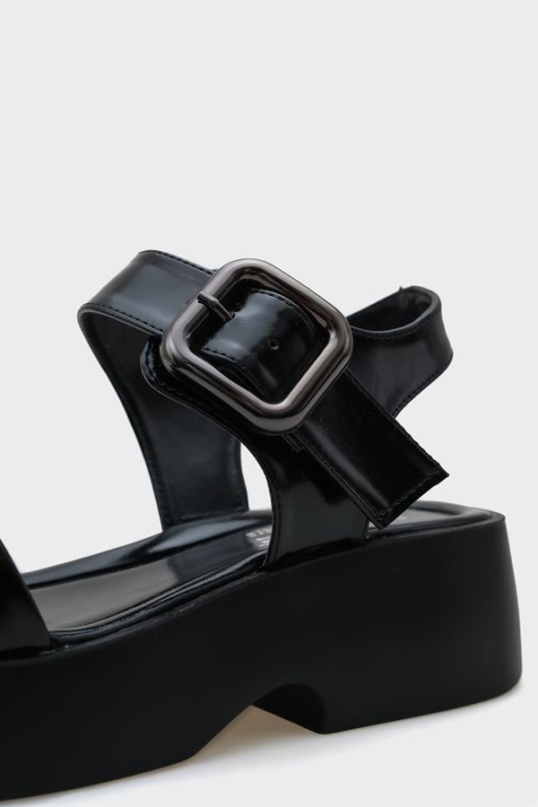 Capone Eddie Wedge Heel Single Strap Buckled Women Black Comfort Sandals image 5