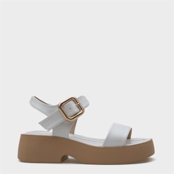 Capone Eddie Wedge Heel Single Strap Buckled Women White Comfort Sandals image 2