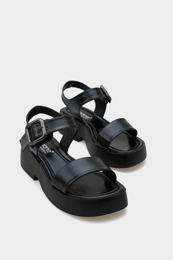 Capone Eddie Wedge Heel Single Strap Buckled Women Black Comfort Sandals image 3