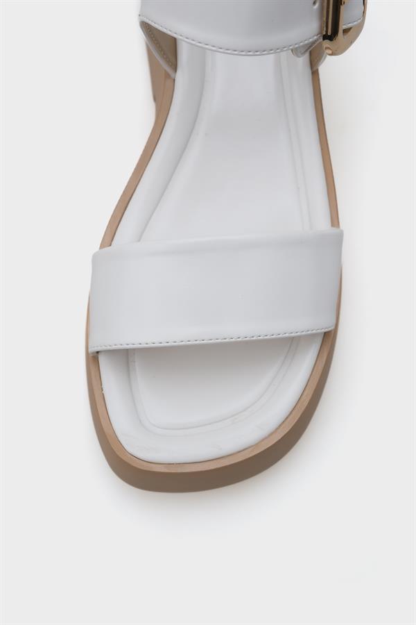 Capone Eddie Wedge Heel Single Strap Buckled Women White Comfort Sandals image 4