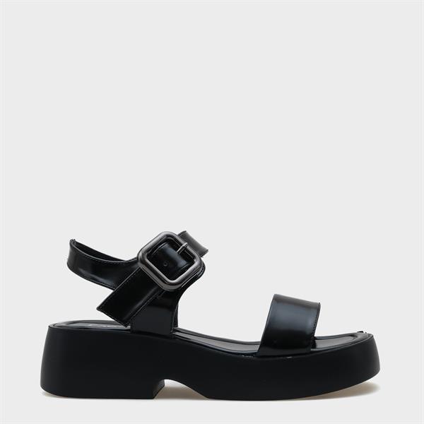 Capone Eddie Wedge Heel Single Strap Buckled Women Black Comfort Sandals image 2