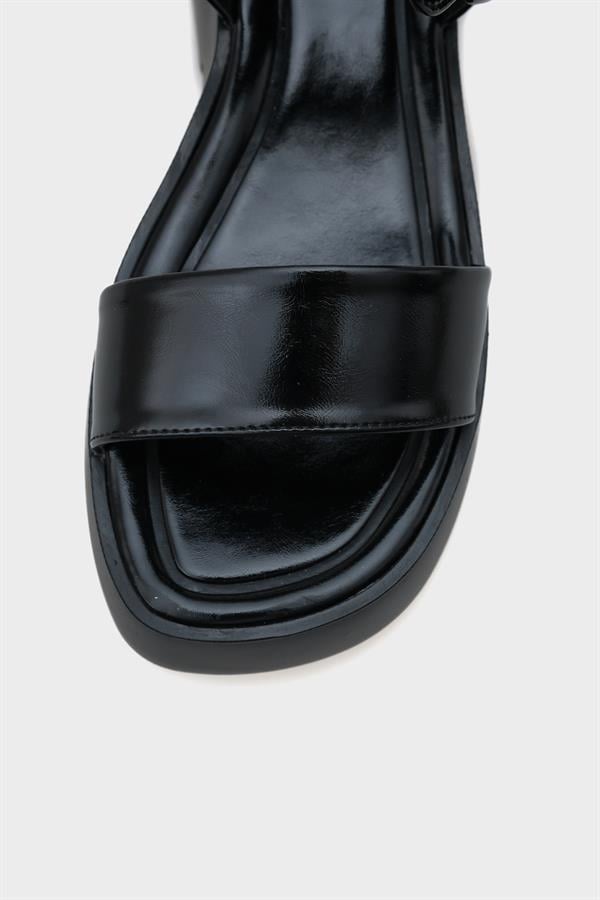 Capone Eddie Wedge Heel Single Strap Buckled Women Black Comfort Sandals image 4