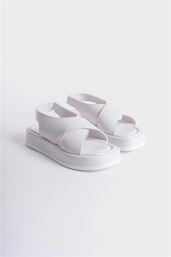 Capone Dena Wedge Heeled Cross Strap Women White Sandals image 2