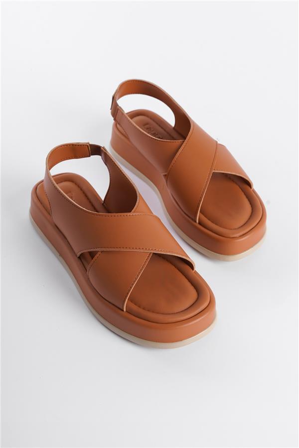 Capone Dena Wedge Heeled Cross Strap Women Tan Sandals image 2