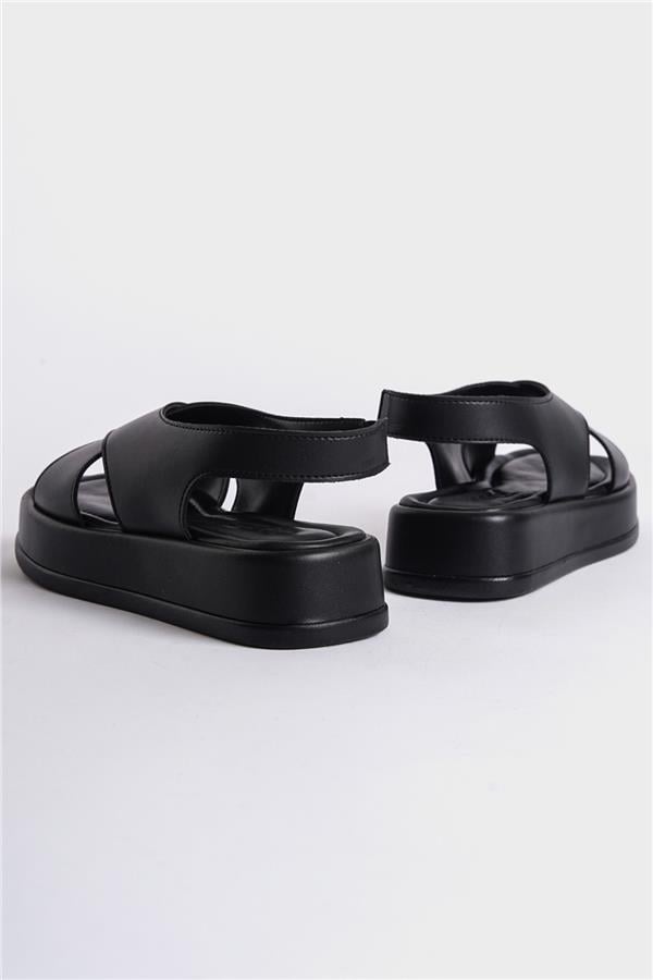 Capone Dena Wedge Heeled Cross Strap Women Black Sandals image 3
