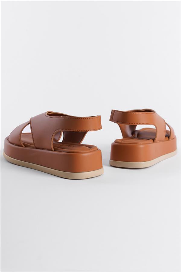 Capone Dena Wedge Heeled Cross Strap Women Tan Sandals image 3