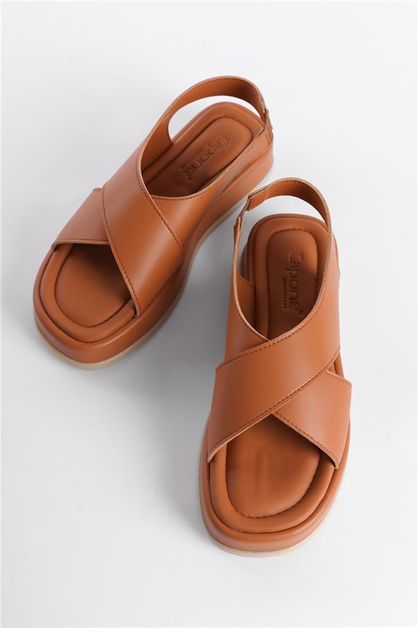 Capone Dena Wedge Heeled Cross Strap Women Tan Sandals image 4