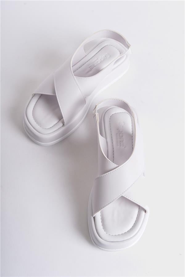Capone Dena Wedge Heeled Cross Strap Women White Sandals image 4