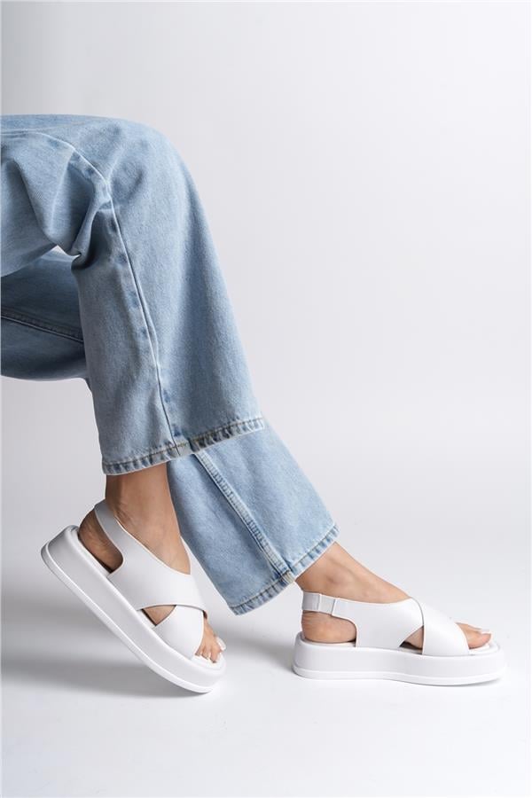 Capone Dena Wedge Heeled Cross Strap Women White Sandals image 6