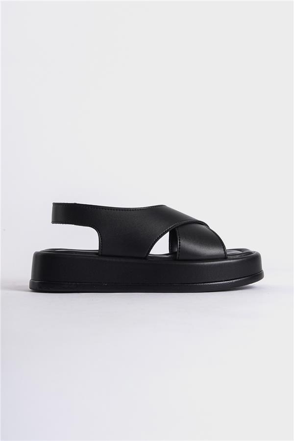 Capone Dena Wedge Heeled Cross Strap Women Black Sandals image 2