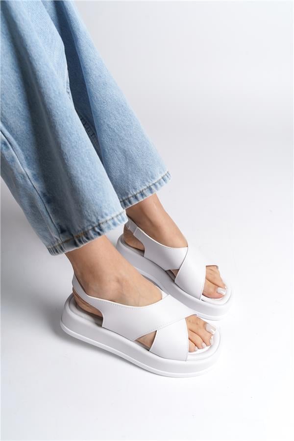 Capone Dena Wedge Heeled Cross Strap Women White Sandals image 5