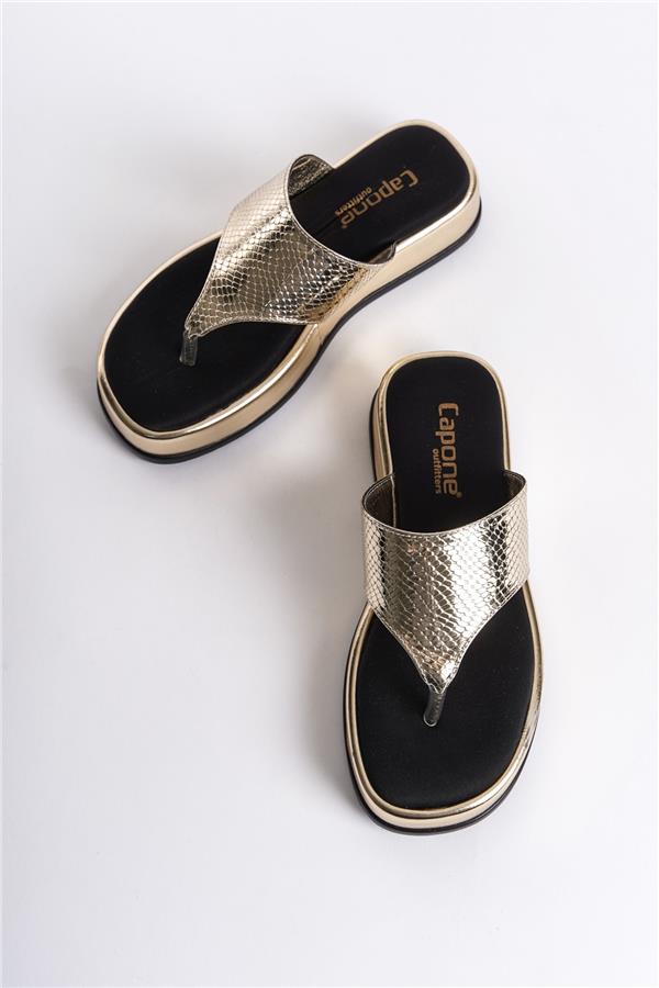 Capone Margalo Wedge Heeled Crystal Embellished Thong Women Metallic Gold Sandals image 2