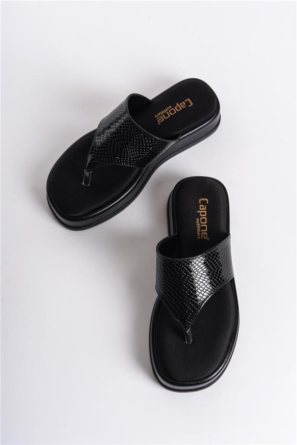 Capone Wedge Heeled Crystal Embellished Thong Women Metallic Black Sandals image 2