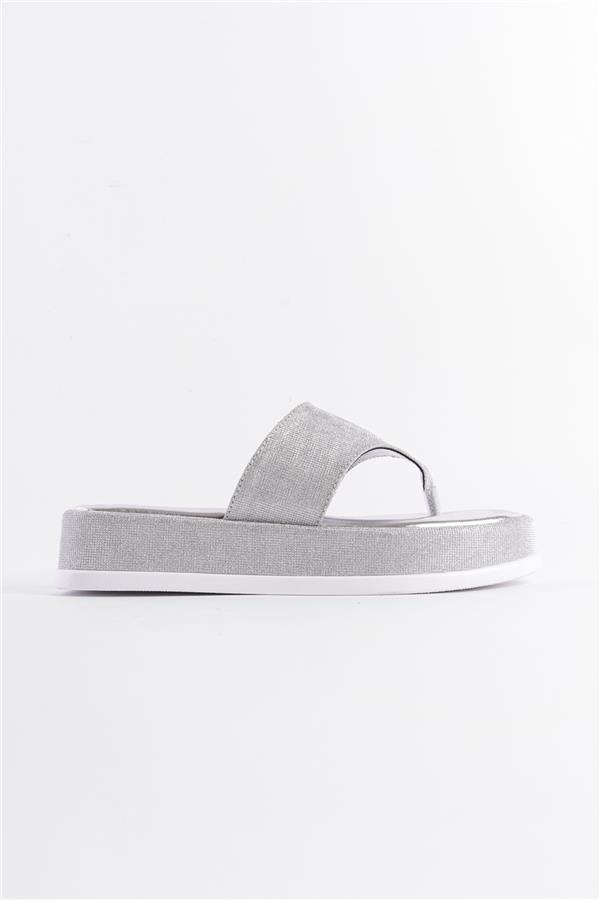 Capone Wedge Heeled Crystal Embellished Thong Women Silver Sandals image 2