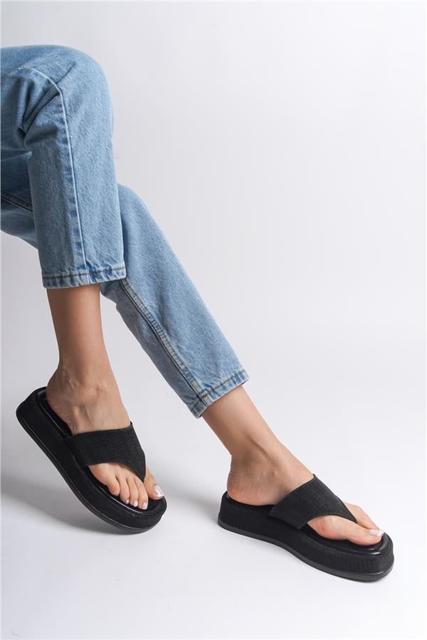 Capone Margalo Wedge Heeled Crystal Embellished Thong Women Black Sandals image 5
