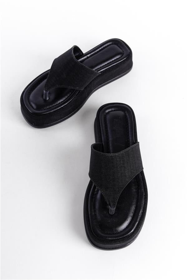 Capone Margalo Wedge Heeled Crystal Embellished Thong Women Black Sandals image 4