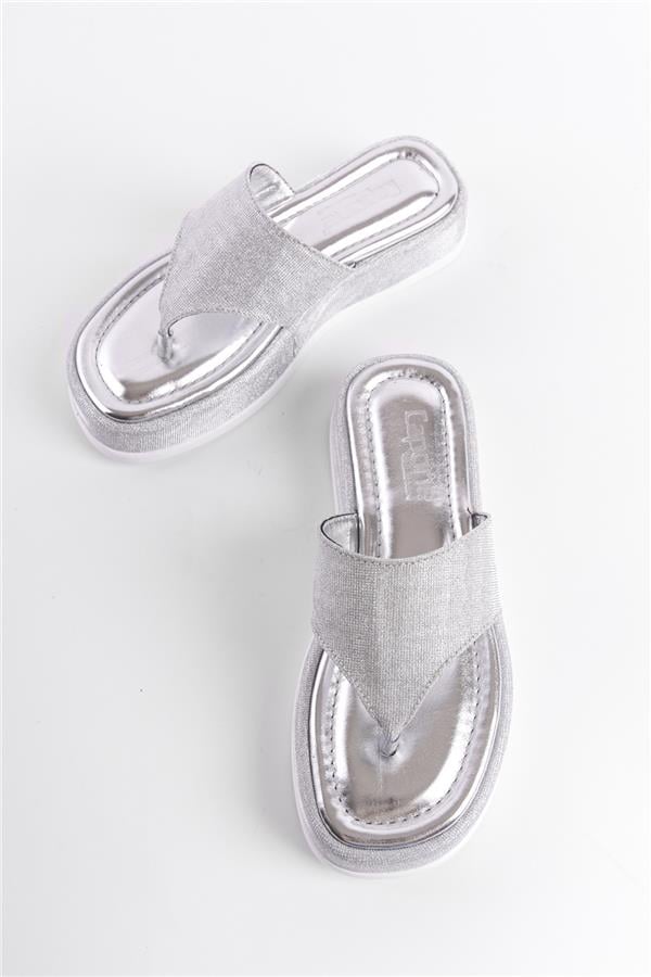 Capone Wedge Heeled Crystal Embellished Thong Women Silver Sandals image 4