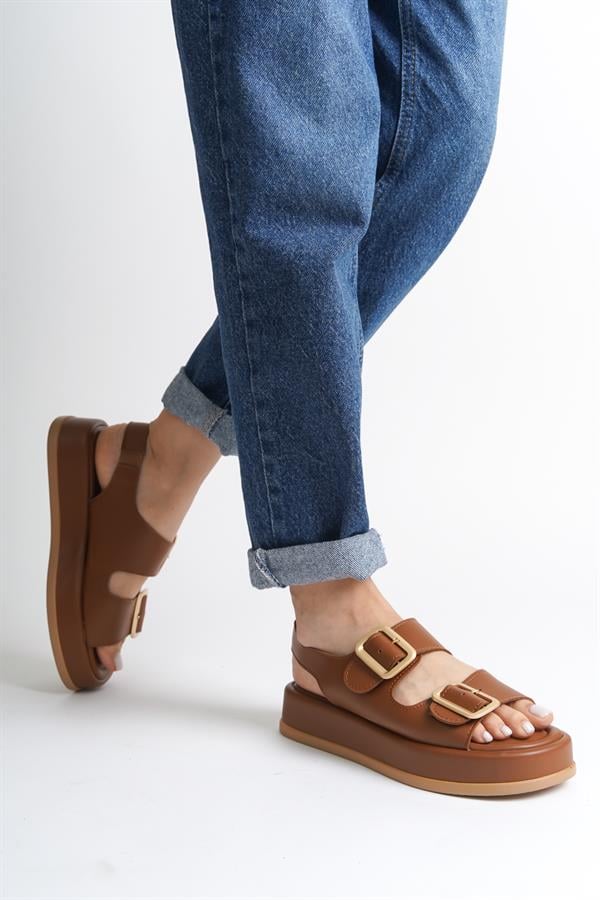 Capone Wedge Heeled Double Strap Buckle Women Tan Sandals image 6