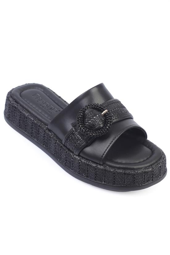 Capone Wedge Heeled Double Strap Buckle Women Black Sandals image 1