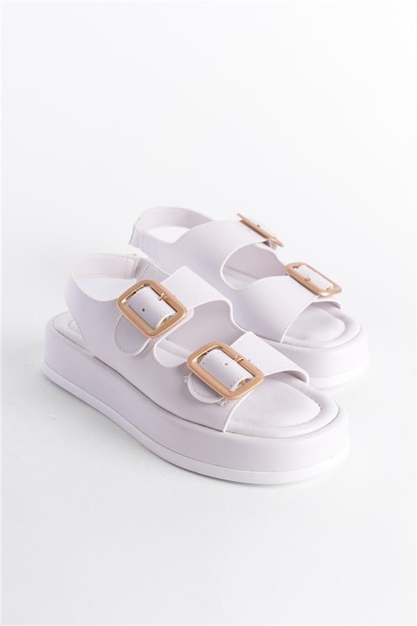Capone Wedge Heeled Double Strap Buckle Women White Sandals image 2