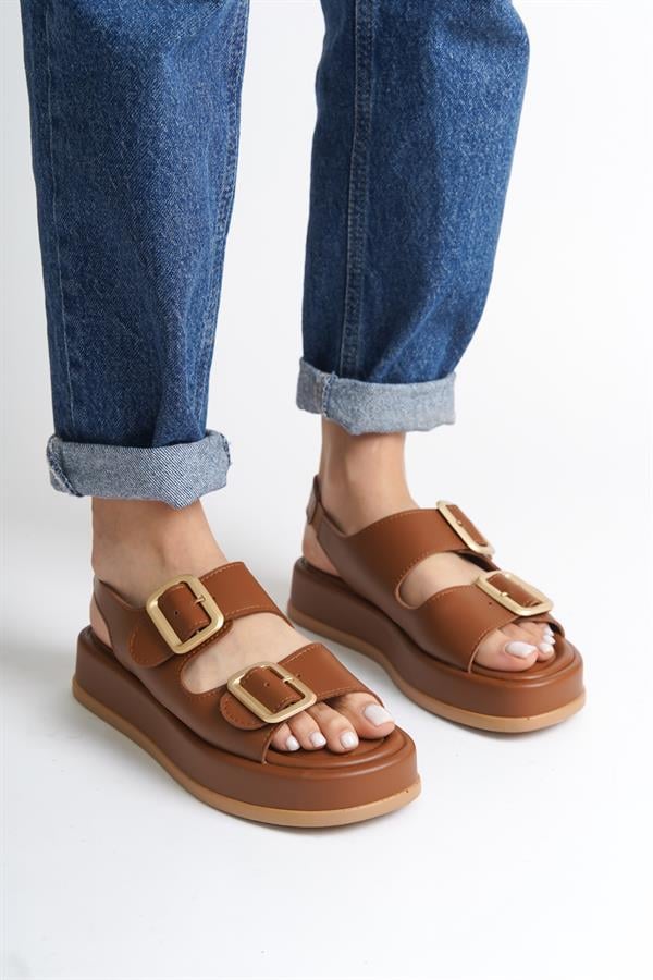 Capone Wedge Heeled Double Strap Buckle Women Tan Sandals image 5
