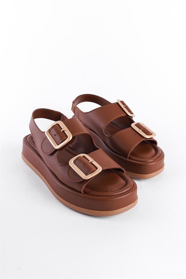 Capone Wedge Heeled Double Strap Buckle Women Tan Sandals image 2