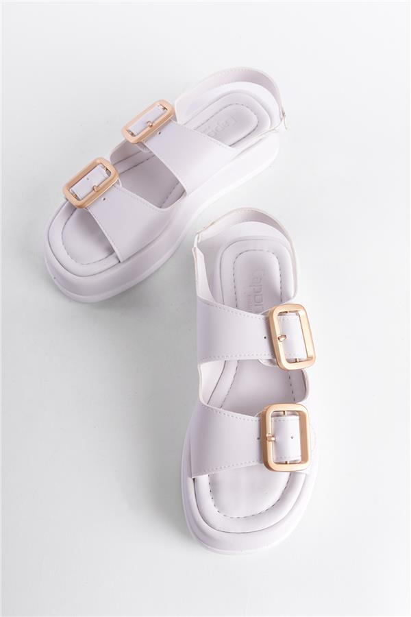 Capone Wedge Heeled Double Strap Buckle Women White Sandals image 4