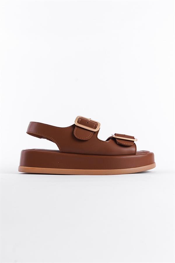 Capone Wedge Heeled Double Strap Buckle Women Tan Sandals image 3
