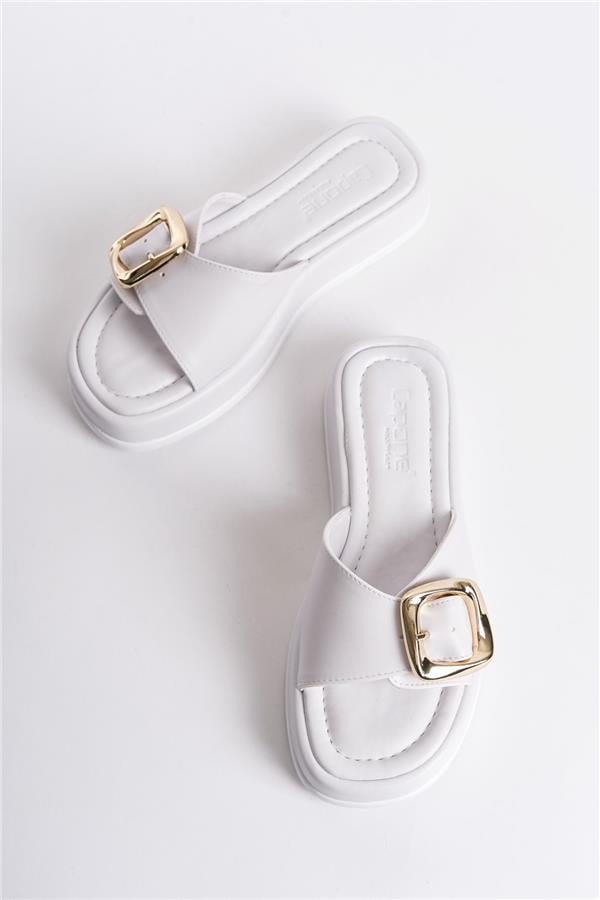 Capone Wedge Heeled Single Strap Buckle Women White Sandals image 2
