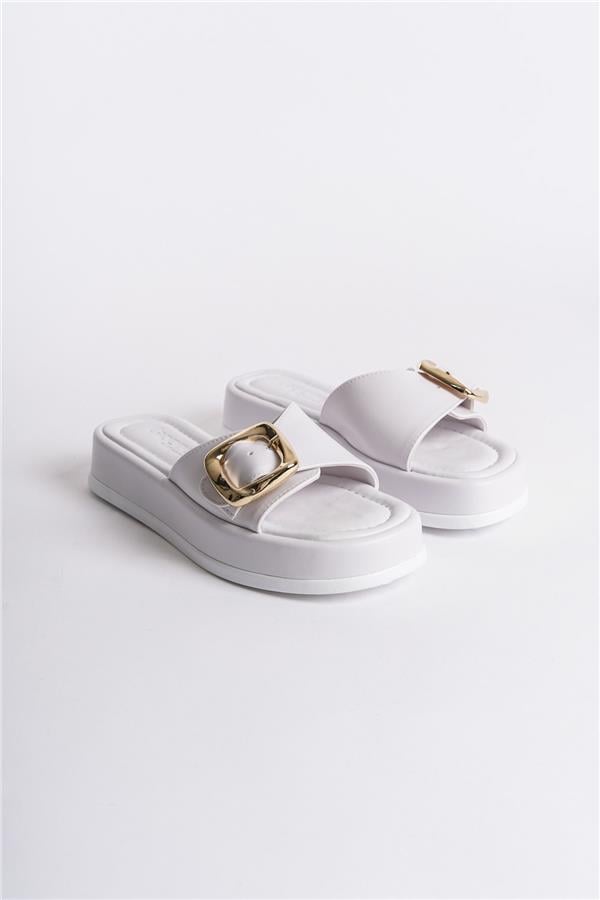 Capone Wedge Heeled Single Strap Buckle Women White Sandals image 4