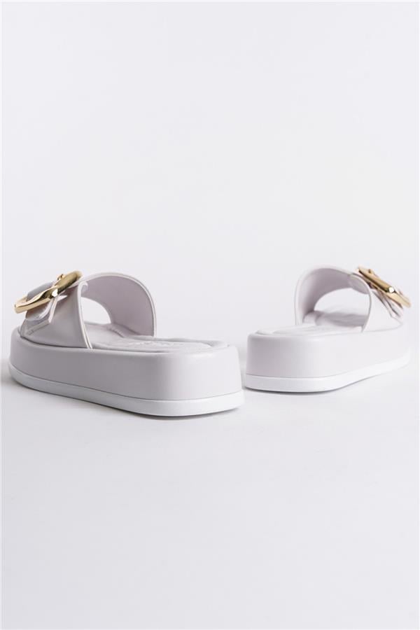 Capone Wedge Heeled Single Strap Buckle Women White Sandals image 3
