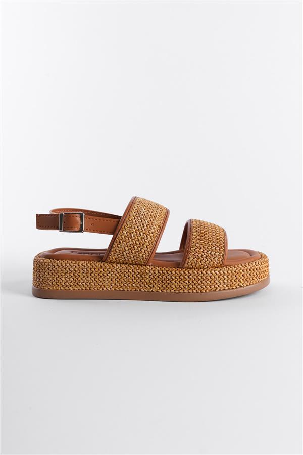 Capone Wedge Heeled Wicker Double Strap Women Tan Sandals image 3