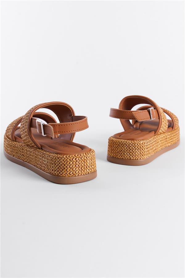 Capone Wedge Heeled Wicker Double Strap Women Tan Sandals image 5