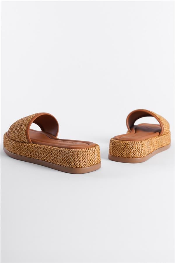 Capone Wedge Heeled Wicker Single Strap Women Tan Sandals image 6