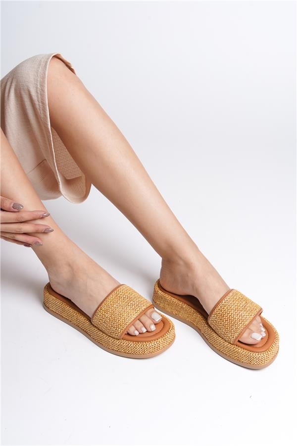 Capone Wedge Heeled Wicker Single Strap Women Tan Sandals image 2