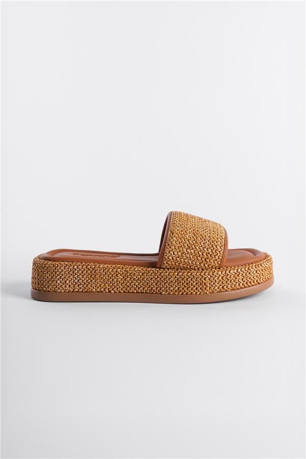 Capone Wedge Heeled Wicker Single Strap Women Tan Sandals image 4