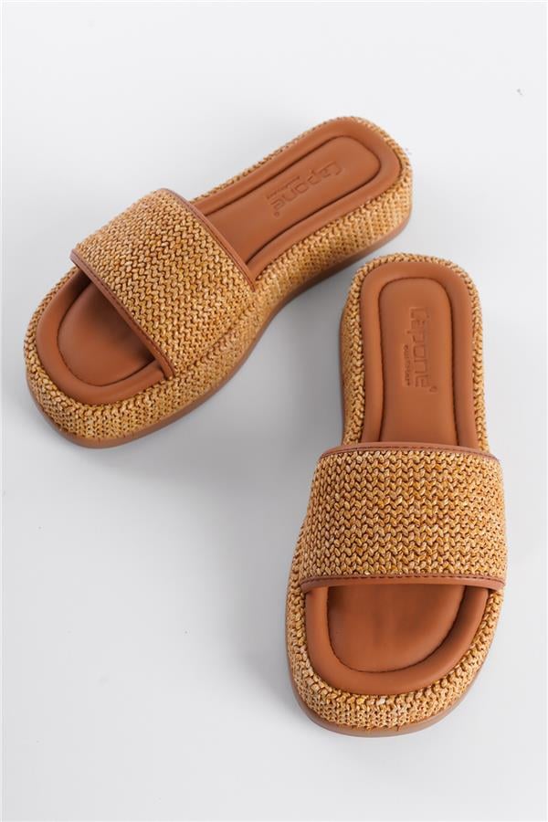 Capone Wedge Heeled Wicker Single Strap Women Tan Sandals image 3