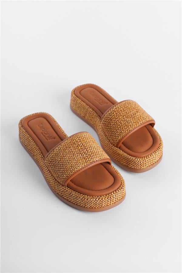 Capone Wedge Heeled Wicker Single Strap Women Tan Sandals image 5